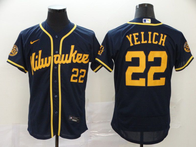 Men Milwaukee Brewers #22 Yelich Blue Nike Elite MLB Jerseys->washington nationals->MLB Jersey